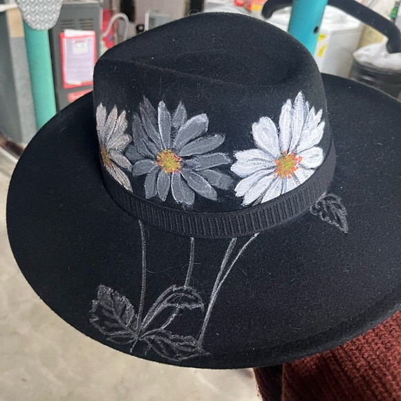 Black Floral Embroidered Hat